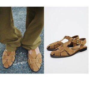 NEW ZARA suede cage sandals 2554